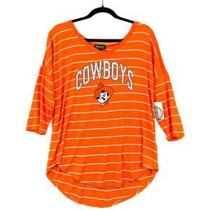Gameday Couture Orange‎ OSU Oklahoma V Neck 3/4 Sleeves Striped Shirt Large